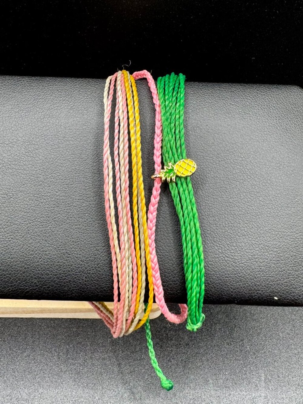 Pura Vida Pineapple Charm Green Pink Pastel Cords Bracelet Stack